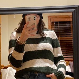 Full Circle white and green striped sweater